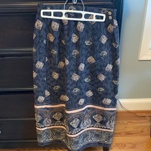 Lovely polyester navy tan wrap skirt